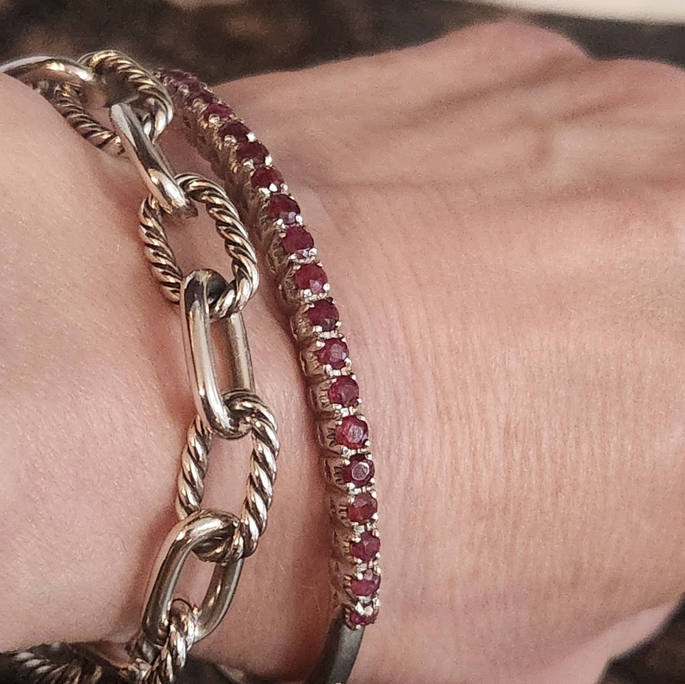 Genuine Ruby Sterling Bangle Bracelet - image 3